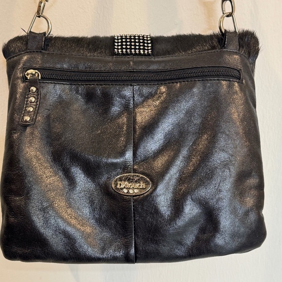 DX Touch Cowhide Italian Black Leather Bag with Swarovski Crystals - Picture 4 of 9